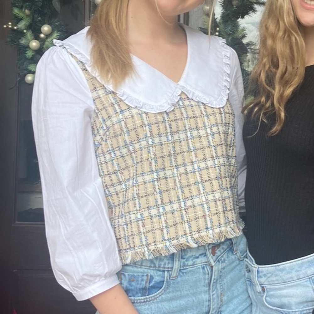 Plaid Blouse with Peter Pan Collar - Picture 3 of 3